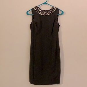 Dark grey Calvin Klein pearl neck sheath dress